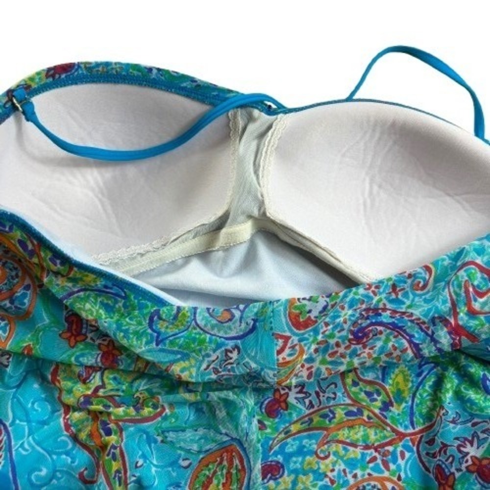 Lauren Ralph Lauren Flyaway One Piece Swimsuit Blue Paisley Mesh Beach Size 16 - Picture 4 of 6